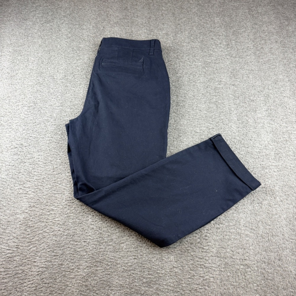 Nautica Chino Pants Women's 8 Navy Blue Cuffed Straight Leg Flat Front Trousers